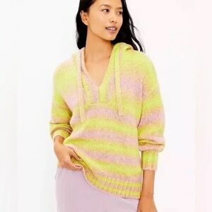 Lou&Grey Pink Yellow Ombre Oversized Wool Blend Hooded Pullover Sweater Sz M